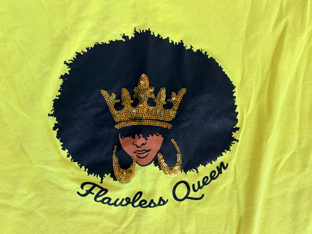 Flawless Queen Graphic T Shirt Neon Sequin Afro Crown Size 3X (see note)